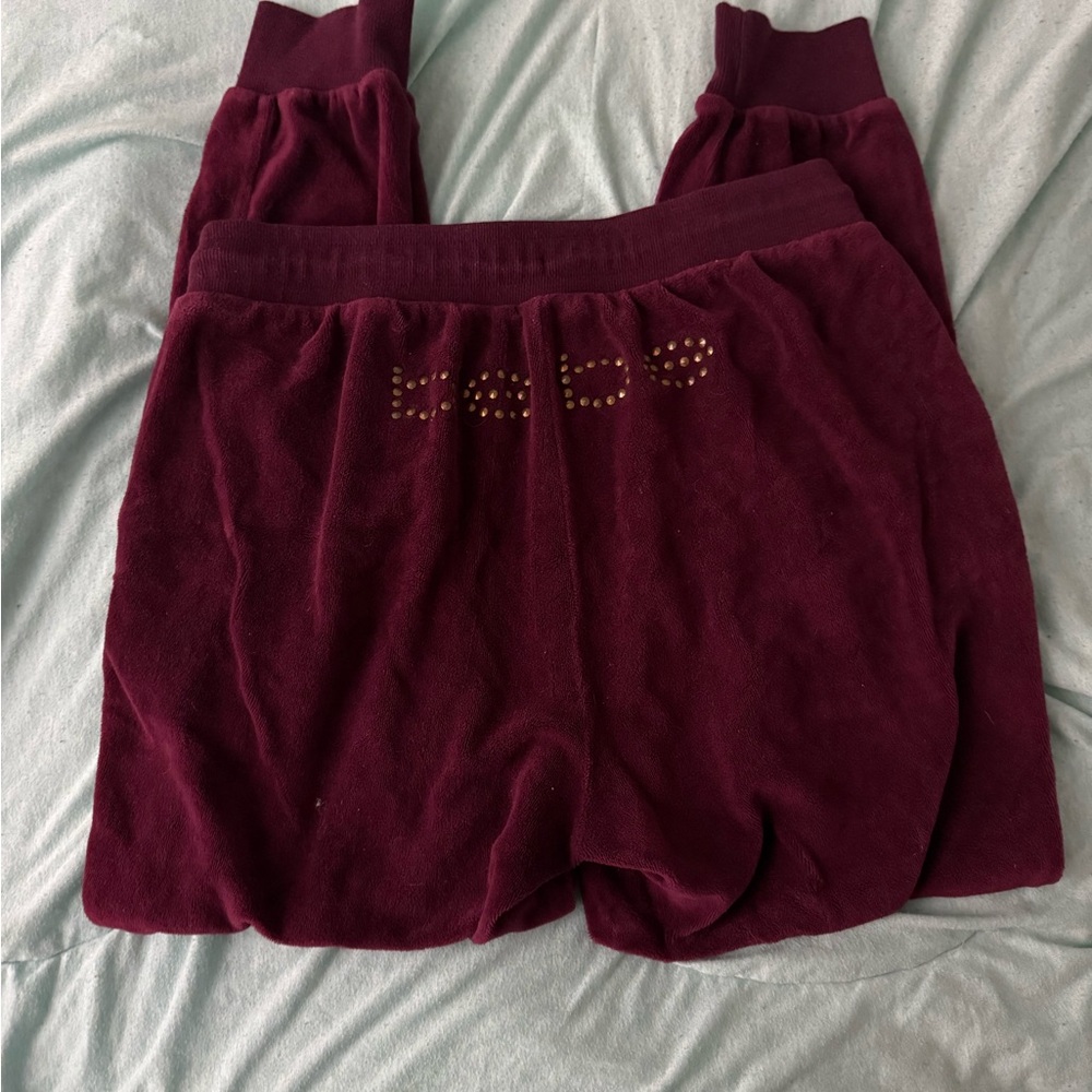 Burgundy Velour Shorts with Studded Detail
